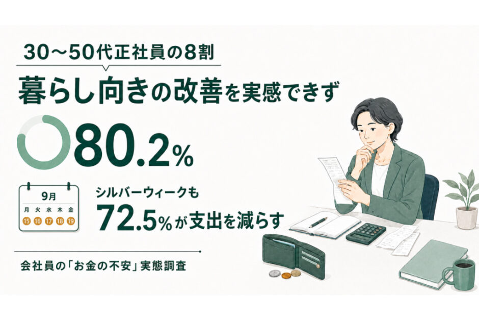 30〜50代正社員の8割が「暮らし向きが良くなった実感はない」と回答、株式会社Hajimariが会社員の「お金の不安」を実態調査